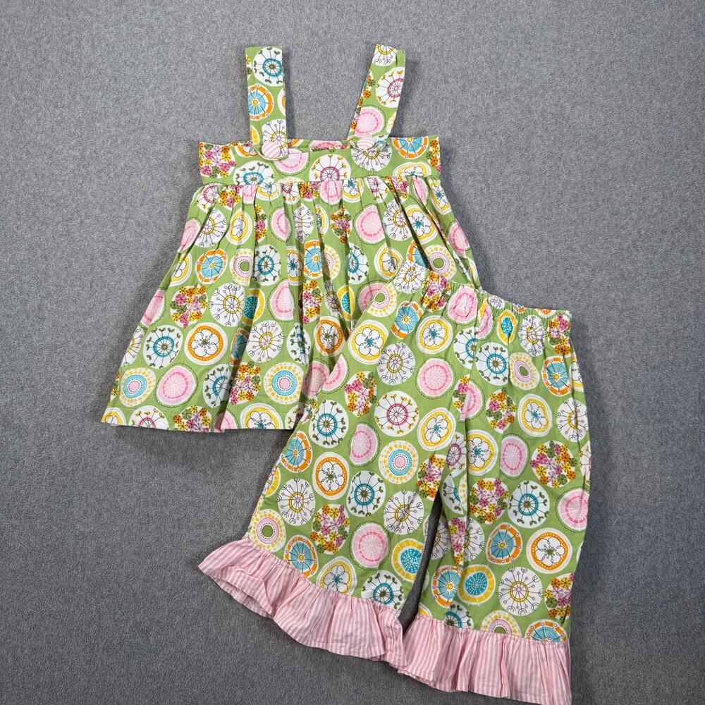 Fireflies & Fairytales Girls Two Piece Set Outfit Size 5 Sleeveless Ruffle Green